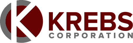 Krebs Corporation logo featuring a stylized "K" design in gray and red, with "KREBS" in bold red and "CORPORATION" in smaller gray letters below.