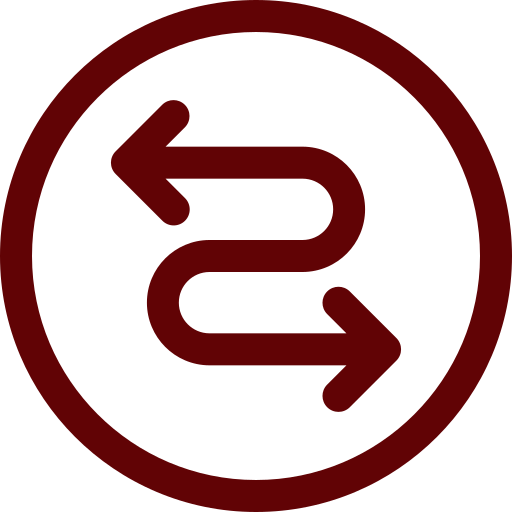 A maroon icon of two curved arrows pointing in opposite directions, symbolizing Infrastructure Cost Estimating, is enclosed within a circle on a white background.