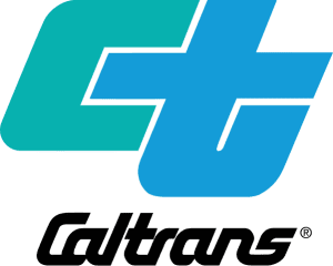 The Caltrans logo features a stylized, overlapping blue and green "CT" above the black "Caltrans" wordmark, reflecting commitment to projects like Independent Cost Estimating.