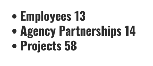 Black text on a white background reads: "Employees 10, Agency Partnerships 14, Projects 53," each preceded by a bullet point—highlighting our expertise in Independent Cost Estimating.